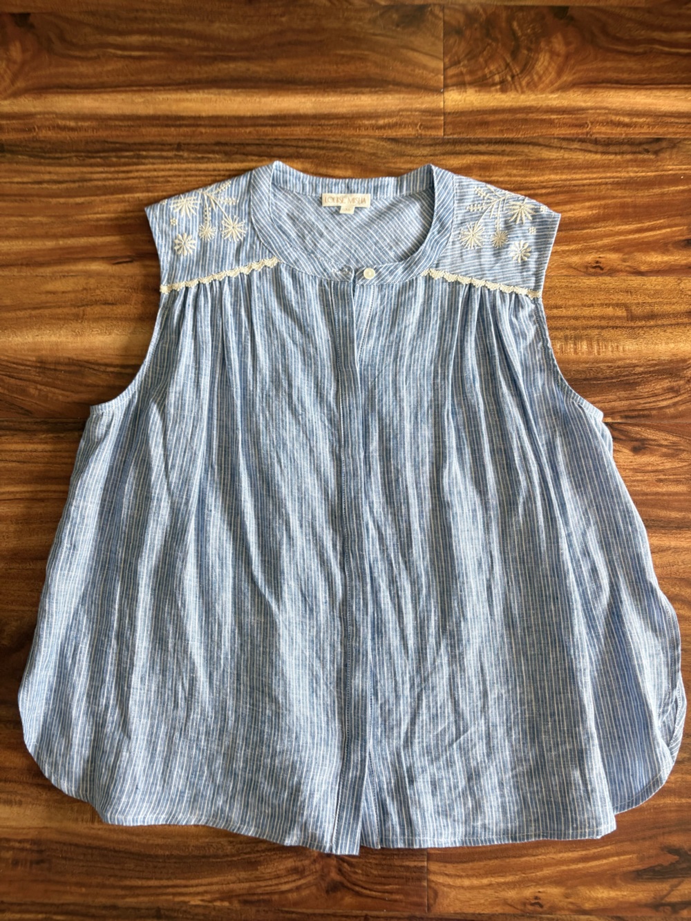NEW Louise Misha Women’s Sleeveless Duna Blouse Blue Linen Stripes 36 Small S - Picture 7 of 16